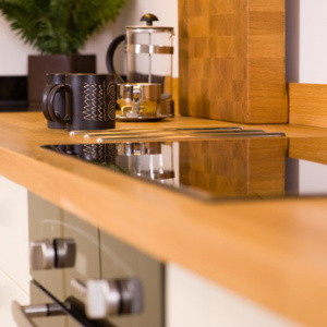 Coffee mugs in modern designer kitchen